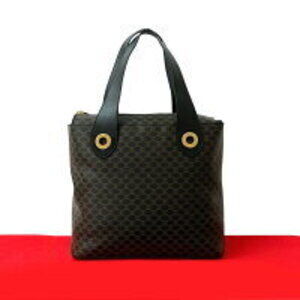 Celine Macadam circle logo leather handbag tote bag black brown